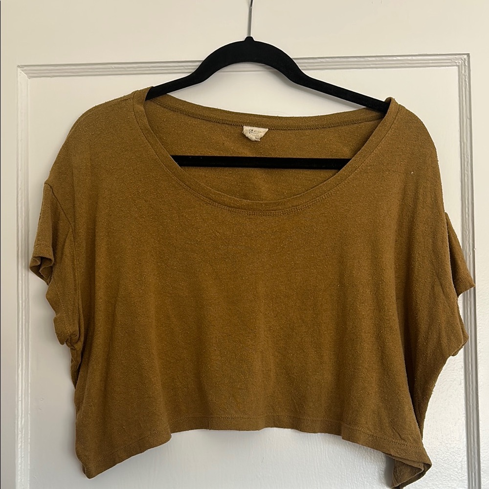 Here. tobacco brown silk Cropped tee